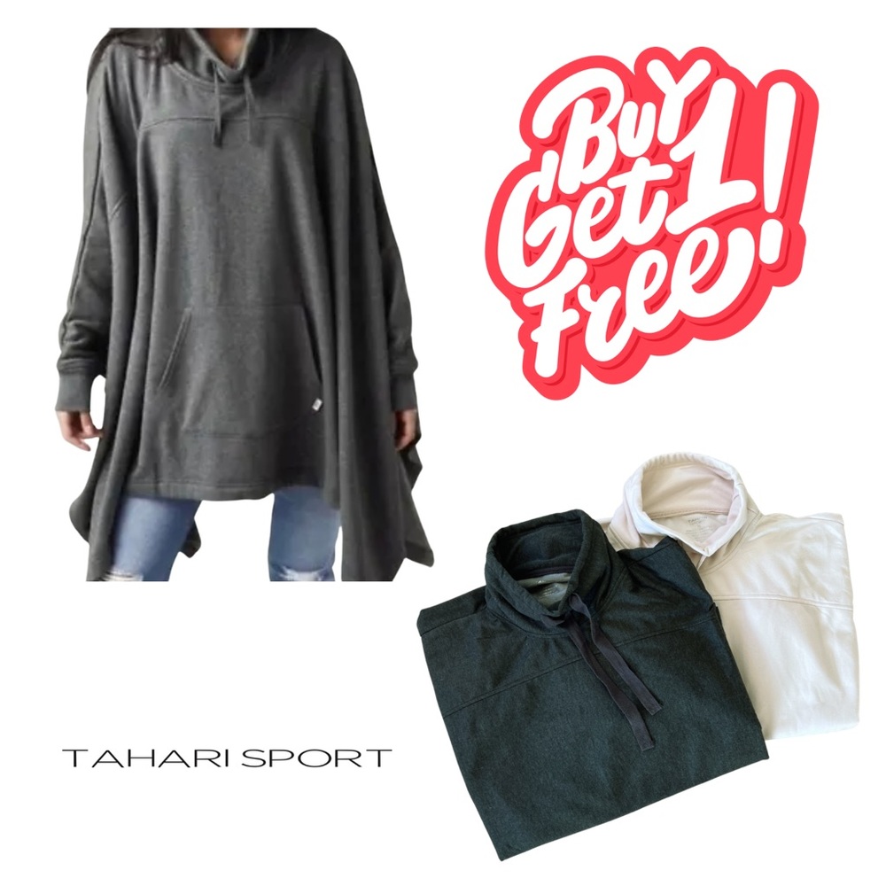 XL Tahari Sport Pullover Poncho Hoodie SET OF 2 Kangaroo Pocket, Thumbholes